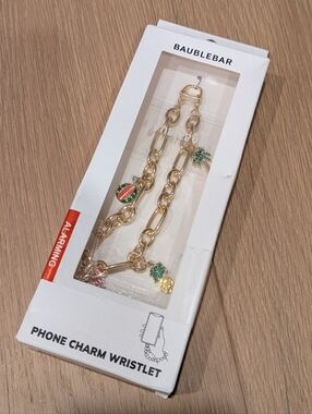 BaubleBar Gold Link Phone Charm Wristlet with Tropical Charms